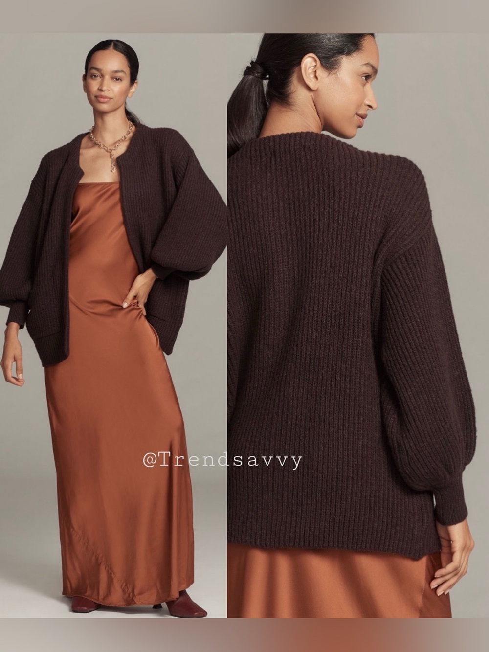 Anthropologie Chocolate Brown Cozy Open Front Cardigan Sweater One Size